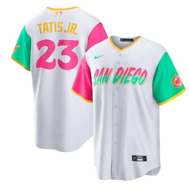Men's San Diego Padres #23 Fernando Tatis Jr. 2022 White City Connect Cool Base Stitched Jersey Men's San Diego Padres #23 Fernando Tatis Jr. 2022 White City Connect Cool Base Stitched Jersey